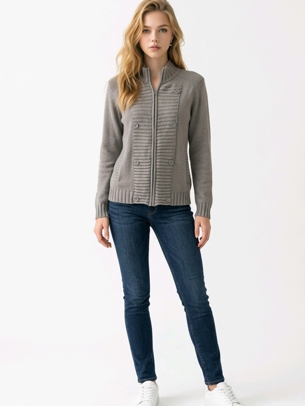 G by Guess Women's Lg Military Moto Zip Front  Cotton Sweater
